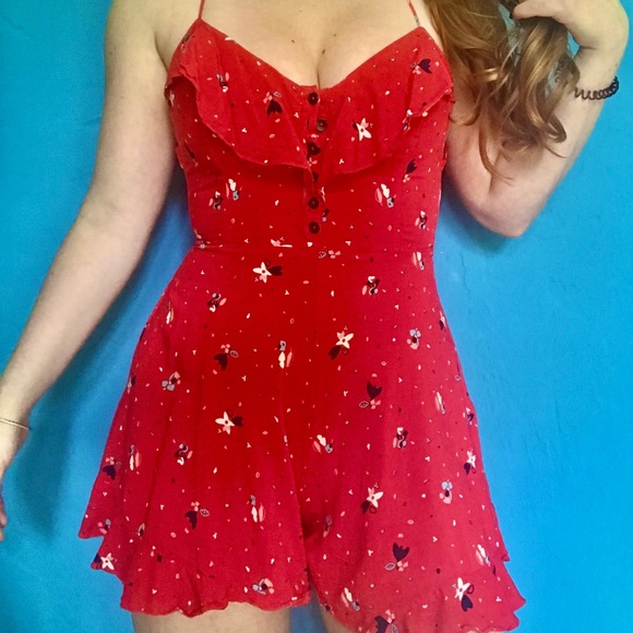 Urban Outfitters Dresses & Skirts - UO backless red playsuit romper with flowers